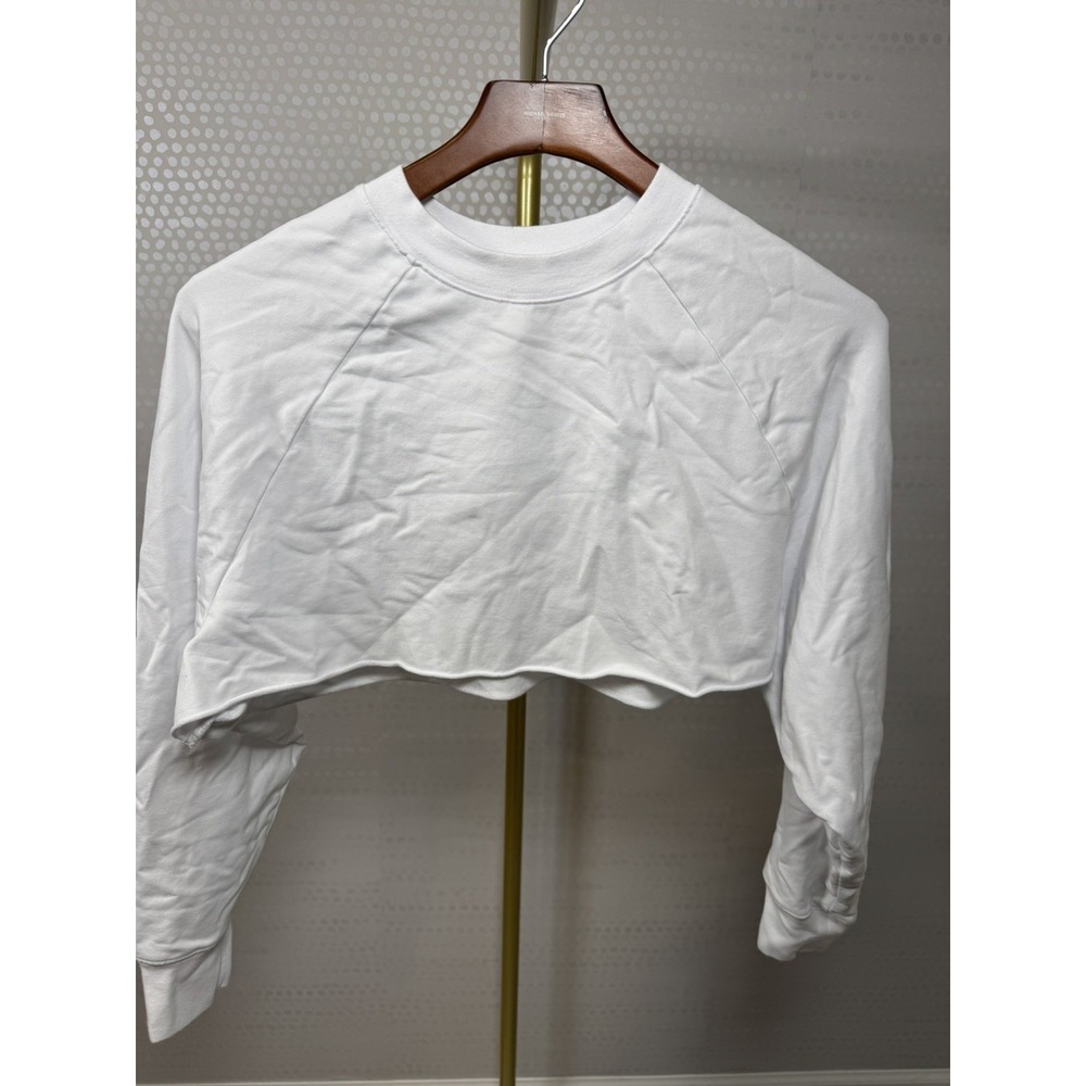 Alo Yoga Double Take Sweatshirt Women's S White Raglan Cropped Raw Hem